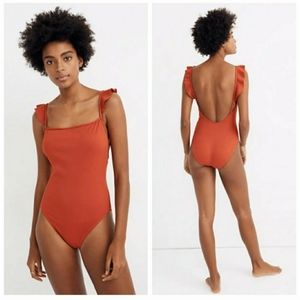 NWT Madewell Ribbed Ruffle Clay One Piece Swimsuit